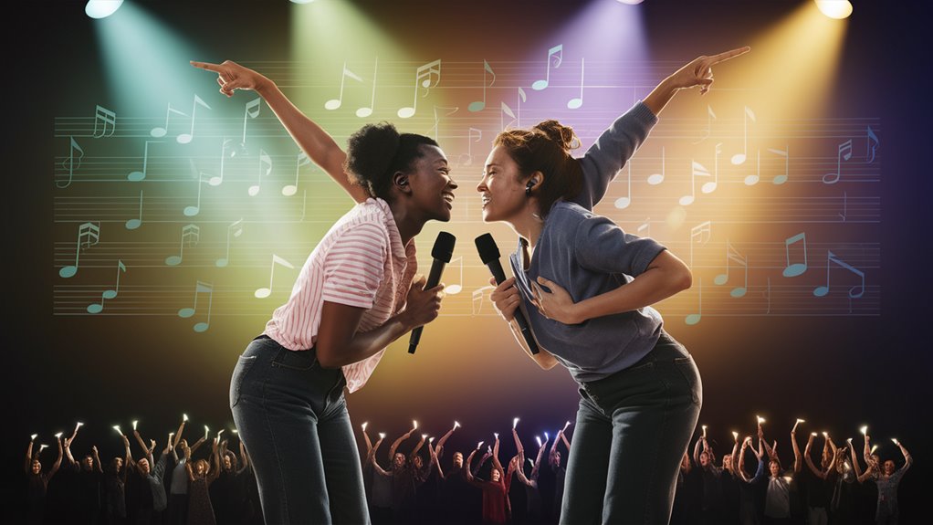 two people singing together
