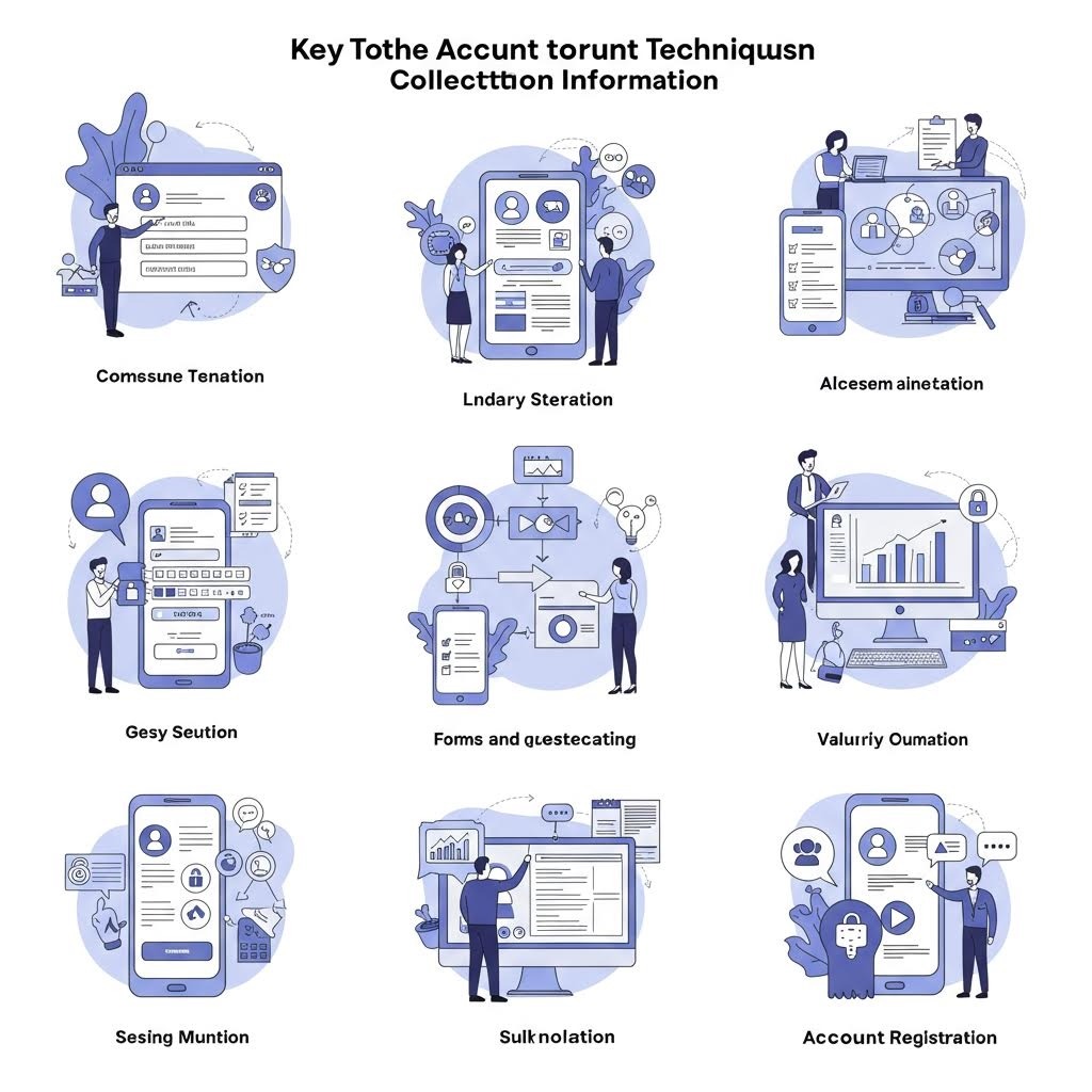 계정 오픈·정보 수집·신원 확인·폼 입력·자동화된 분석 등 계정 생성 절차를 일러스트로 표현한 계정 등록 프로세스 안내 이미지