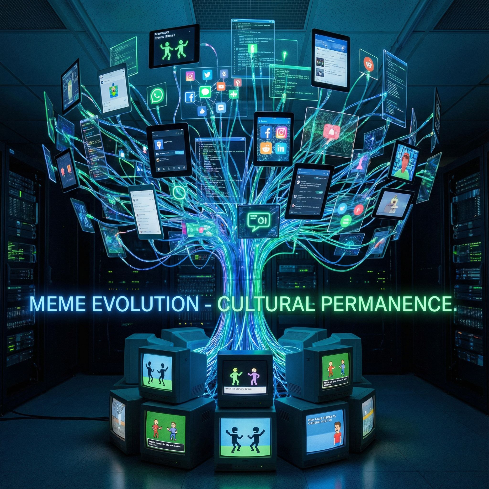 단순한 인터넷 밈이 살아 움직이는 복잡한 디지털 나무로 성장하며, 그 가지마다 문화적 영속성을 상징하는