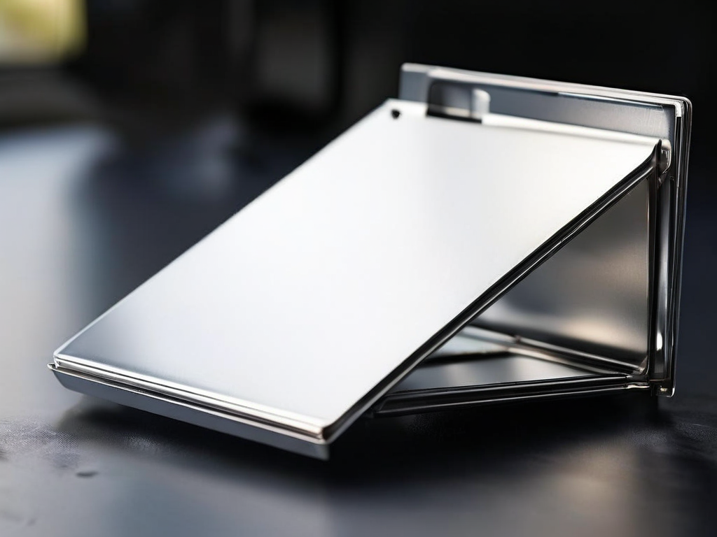 Blank divider cards with adjustable slots and compact storage tray on brushed metal surface in morning light.