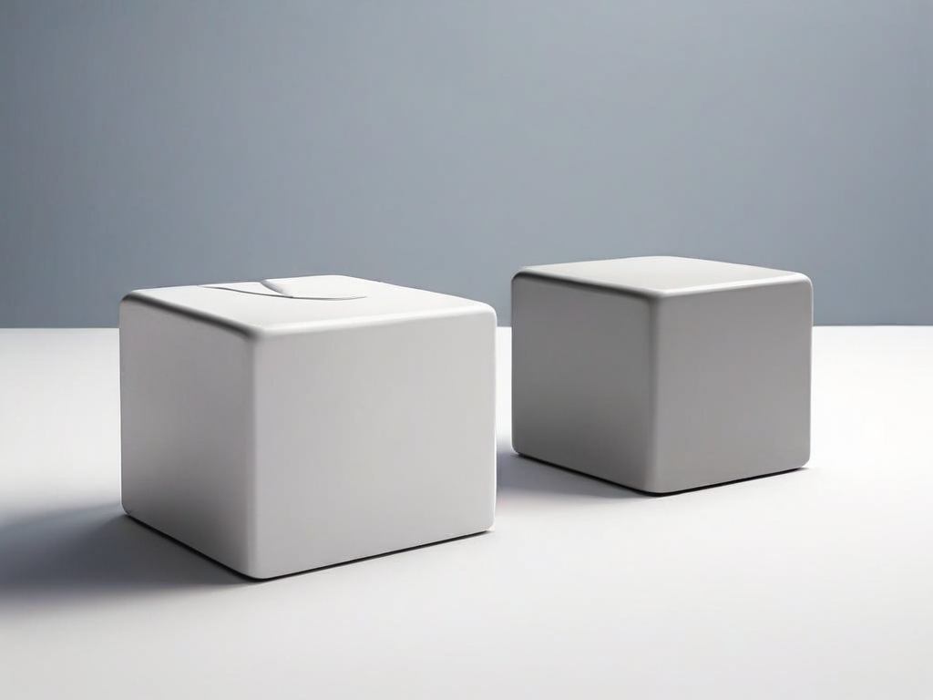 Two blank stacked storage blocks on a gray studio surface, one with a cloud symbol, soft side light, minimal composition.