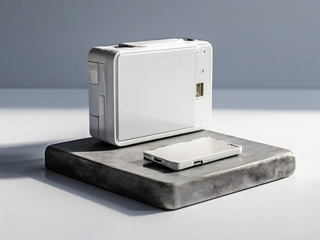 Memory card, sealed external drive, and blank photo sleeve in a tray for saved image archive review.