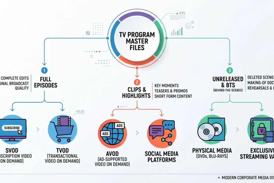 How Full Episodes, Clips, and Unreleased Videos From a TV Program Are Distributed Across Different Services