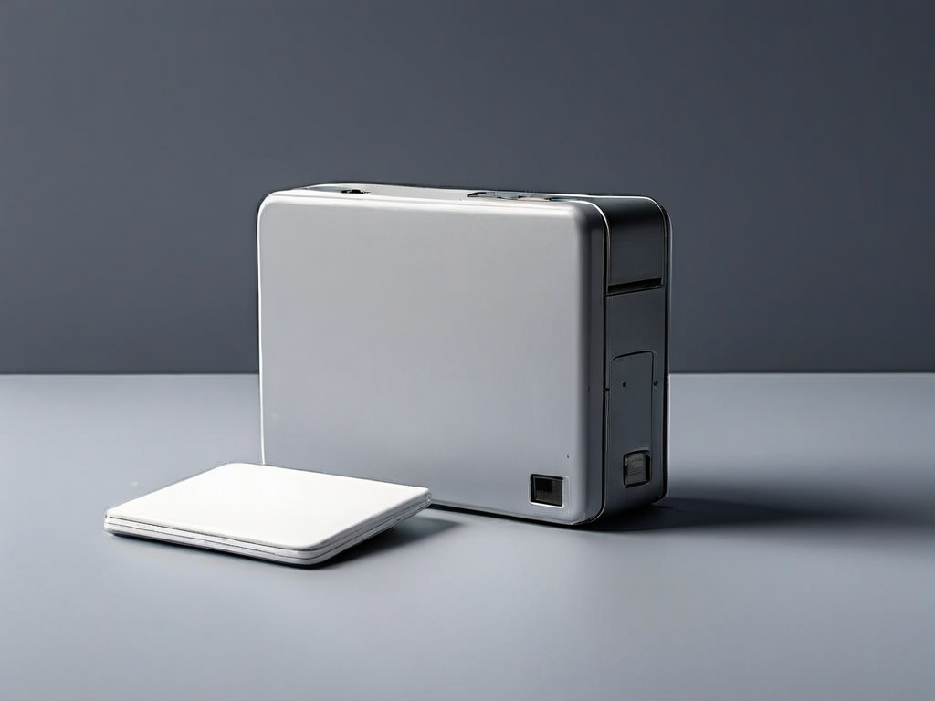 Gray memory card, sealed hard drive, and blank photo sleeve on matte surface, representing saved image archive review.